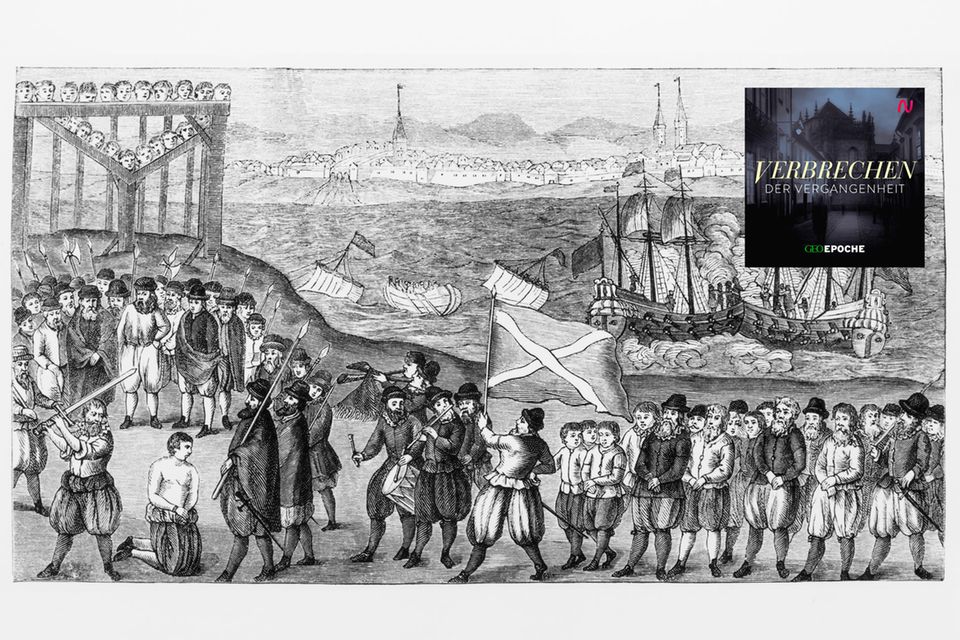 Die Illustration zeigt die vermeintliche Hinrichtung Klaus Störtebekers und weiterer Piraten um 1400 in Hamburg. Doch hat es diesen Mann überhaupt gegeben?