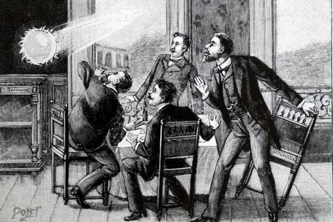 Historische Illustration eines auftretenden Kugelblitzes