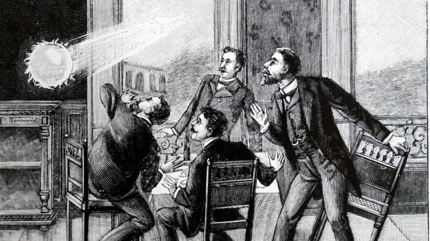 Historische Illustration eines auftretenden Kugelblitzes