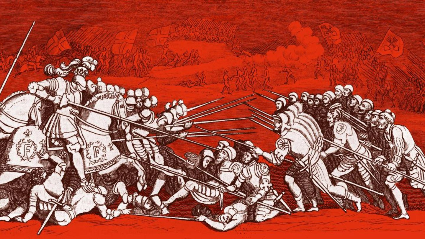 Ohne Helm werfen sich die todesmutigen Schweizer der französischen Reiterei bei Marignano entgegen. Jeder kennt seinen Platz im Kampf, Disziplin ist oberstes Gebot