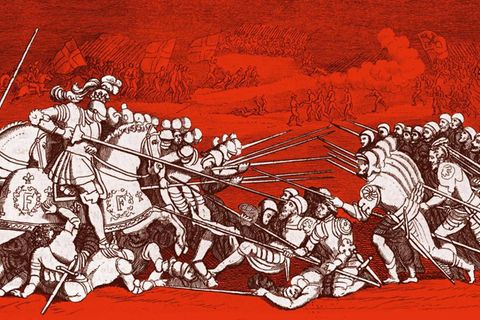 Ohne Helm werfen sich die todesmutigen Schweizer der französischen Reiterei bei Marignano entgegen. Jeder kennt seinen Platz im Kampf, Disziplin ist oberstes Gebot