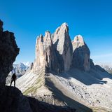 Vajolettürme in den Dolomiten mit Wanderer