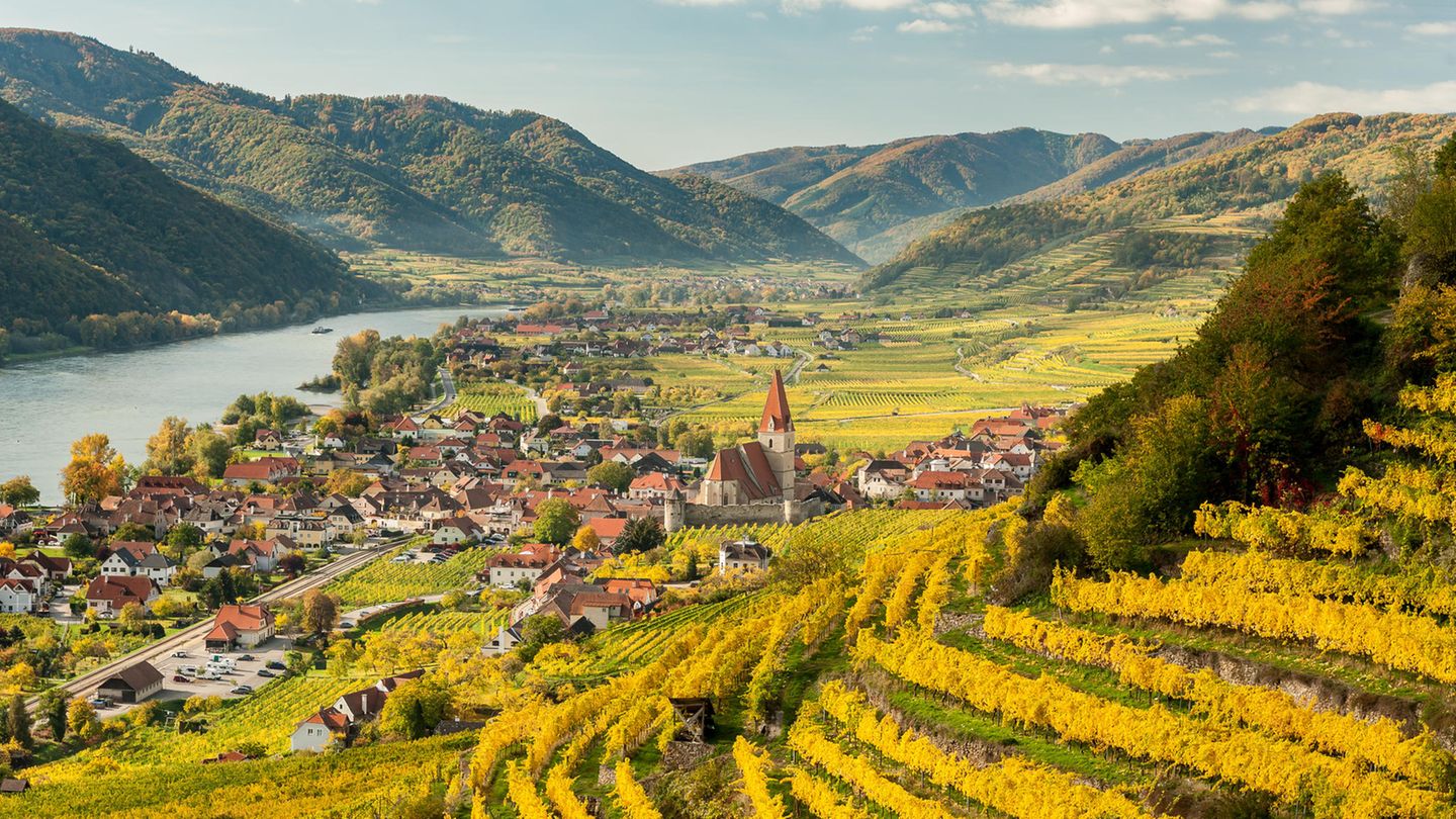 Welterbesteig Wachau: durch's Donautal und die Weinlandschaft Wachau Weißenkirchen am Welterbesteig Wachau am sonnigen Herbsttag