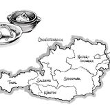 Karte von Österreich und Knödel mit Nudeln