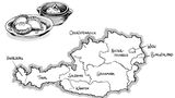 Karte von Österreich und Knödel mit Nudeln