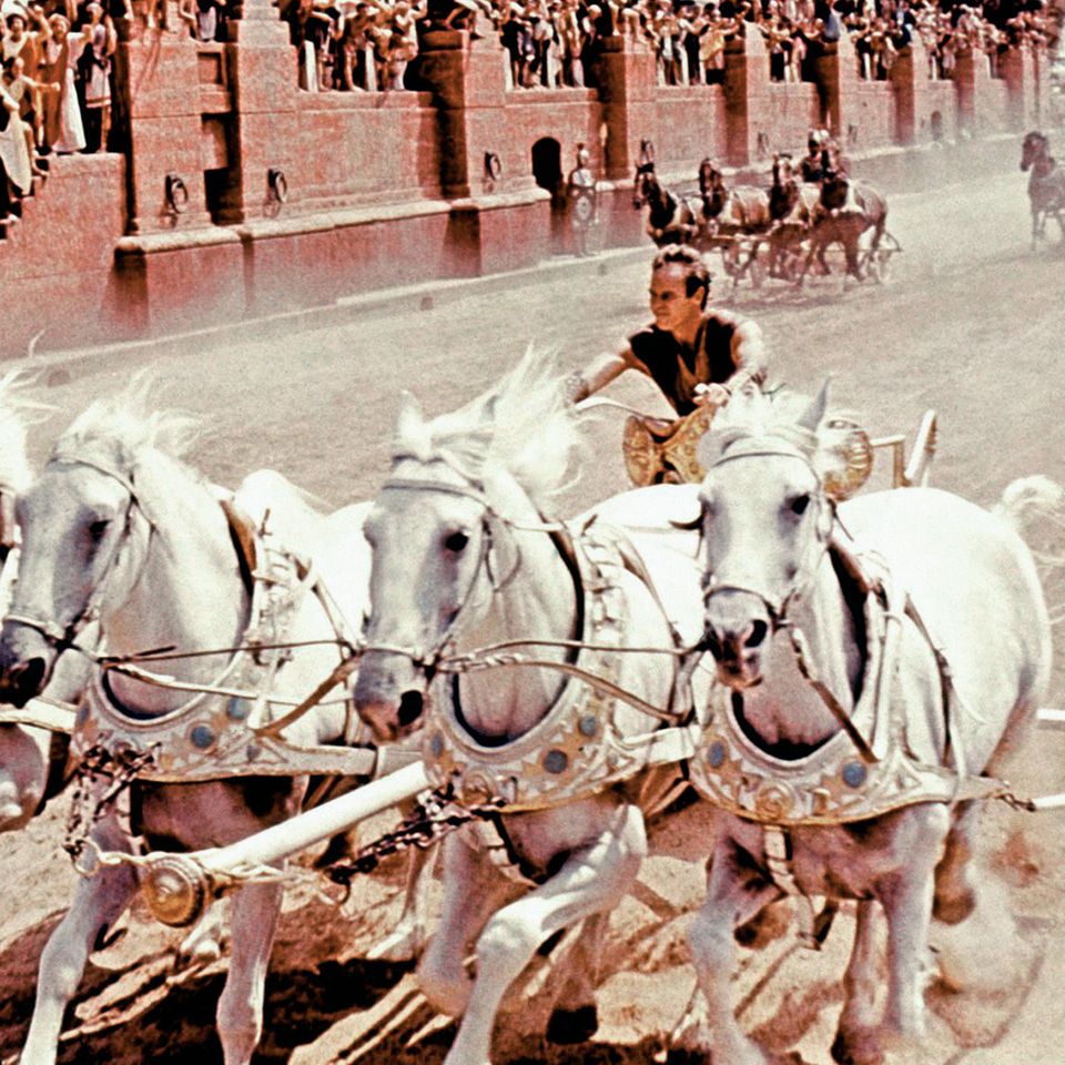 Legendäre Filmszene: Der Epos "Ben Hur" mit Charlton Heston von 1959 zeigt ein spektakuläres Wagenrennen im Circus Maximus. Der Klassiker gehört zu den aufwendigsten Filmen seiner Zeit  