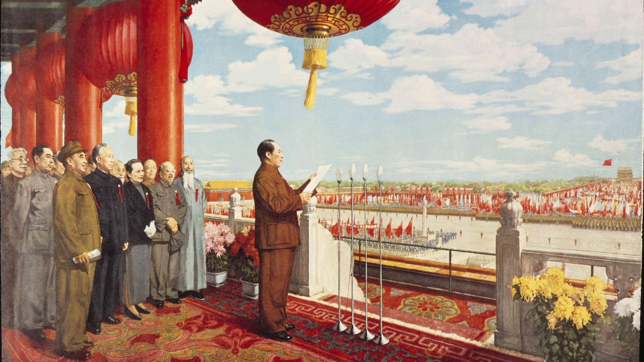 Am 1. Oktober 1949 ruft Mao am Platz des Himmlischen Friedens in Peking die Volksrepublik China aus. Damit übernimmt die Kommunistische Partei die Macht im Land