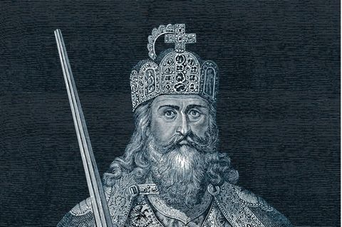 Karl formt sein Imperium mit Waffengewalt und im Namen Christi. Schwert und bekreuzter Reichsapfel sind allerdings erst später kaiserliche Insignien