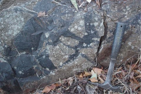 Felsausbiss, aus dem die Gesteinsprobe im Barberton Greenstone Belt in Südafrika entnommen wurde
