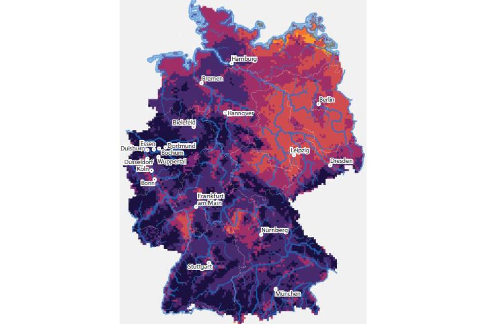 Diese Karte zeigt die Veränderungen gegenüber heute in den Regionen bis zum Ende des Jahrhunderts