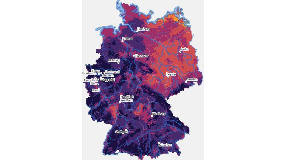 Diese Karte zeigt die Veränderungen gegenüber heute in den Regionen bis zum Ende des Jahrhunderts