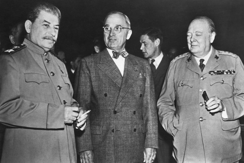 "Die Großen Drei" der Potsdamer Konferenz: Joseph Stalin, Harry S. Truman und Winston Churchill