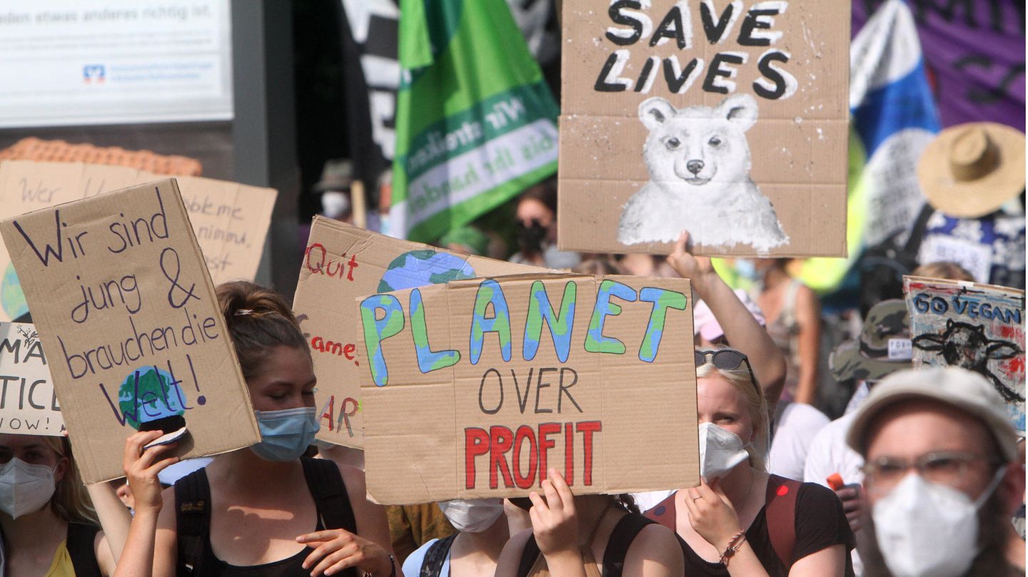 Demonstraten der Fridays For Future Bewegung im August 2021 in Frankfurt