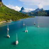 Luftaufnahme der Opunohu-Bucht, Moorea