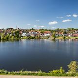 Blick vom Burghügel auf die Stadt Kolding in Dänemark