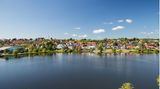 Blick vom Burghügel auf die Stadt Kolding in Dänemark