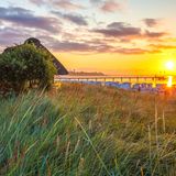 Strand von Scharbeutz bei der Seebrücke zum Sonnenuntrgang