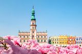 Bunte Häuser auf dem Marktplatz von Zamość