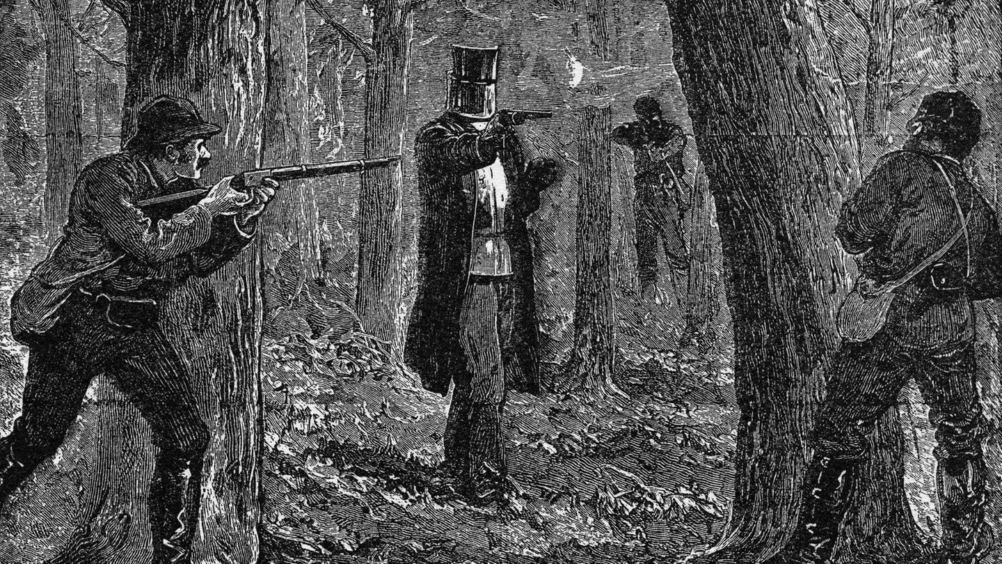 Szenen wie diese, verbreitet als Illustration in den Zeitungen des Landes, schüren die Legende von Ned Kelly: Der Bandit – einfallsreich und mutig – tritt in einer selbst geschmiedeten Rüstung und wallendem Mantel den Ordnungshütern 1880 zum finalen Showdown entgegen. Die Darstellung entspricht sogar großteils den Ereignissen – dass dabei aber auch mehrere Menschen sterben, übersehen viele gern