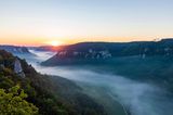 Germany, Baden-Wurttemberg, Scenic view of Danube Valley shrouded in fog at summer sunrise WDF06242 