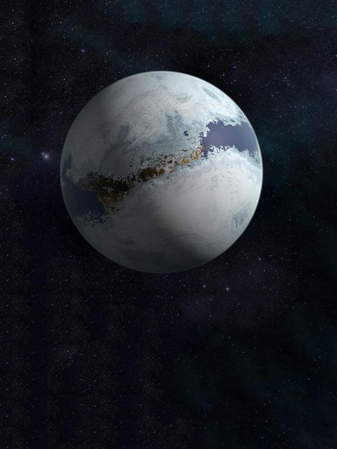 Die Erde im Kälteschlaf: Aus dem All betrachtet zeigt sich, wie gewaltige Eispanzer vor mehr als 700 Millionen Jahren den Planeten bedecken. Vor dem Frost scheint kaum ein Organismus wirklich sicher