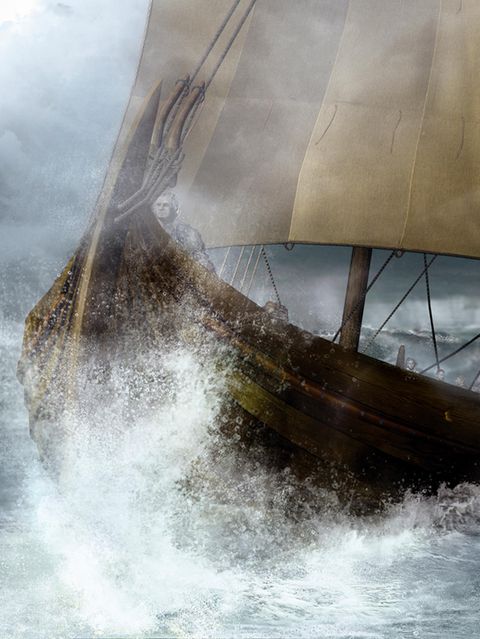 Wahrscheinlich quert Leif Eriksson den Nordatlantik mit einer Knorr, einem gut 20 Meter langem und sechs Meter breitem Handelssegler