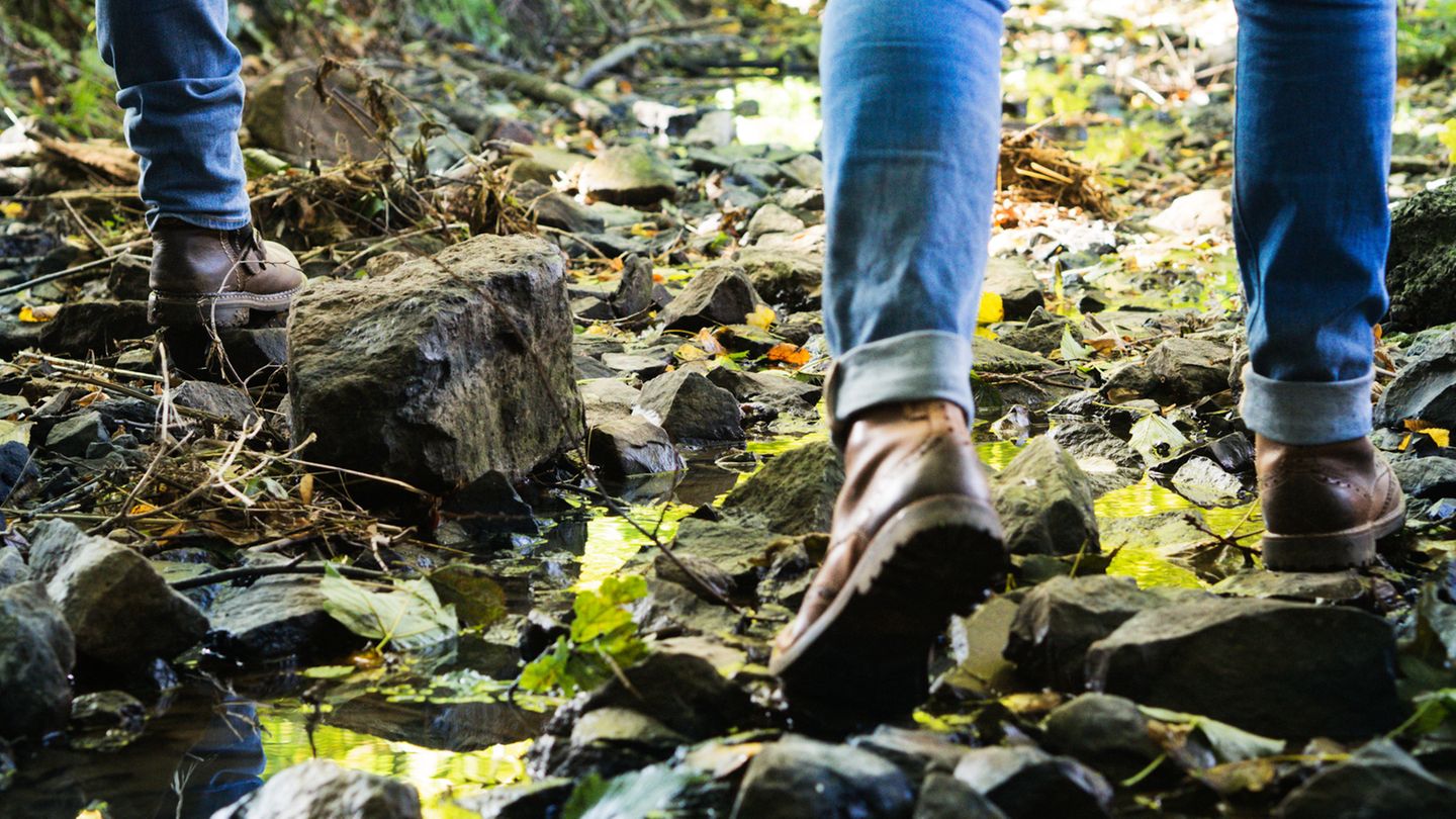 Ein trockener Sommer hat den Fluss in einen Bach verwandelt. Aber brachten Pfützen nicht schon in Kindertagen Spaß?