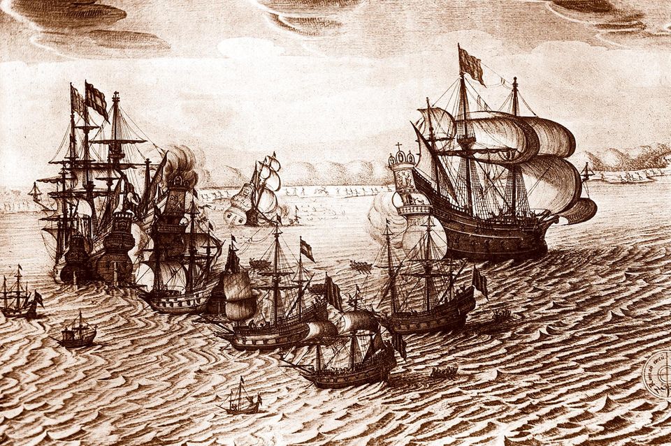 Spanier und Niederländer führen ihren Kampf zur See mit Blockaden und Beutezügen. Vor Kuba überfällt Piet Heyn im September 1628 eine spanische Flotte und raubt mehr als ein Dutzend Schiffe aus, beladen mit Silber, Seide und Gold