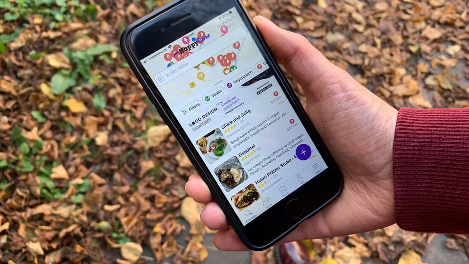 Blick auf die App Happy Cow Blick auf die App Happy Cow