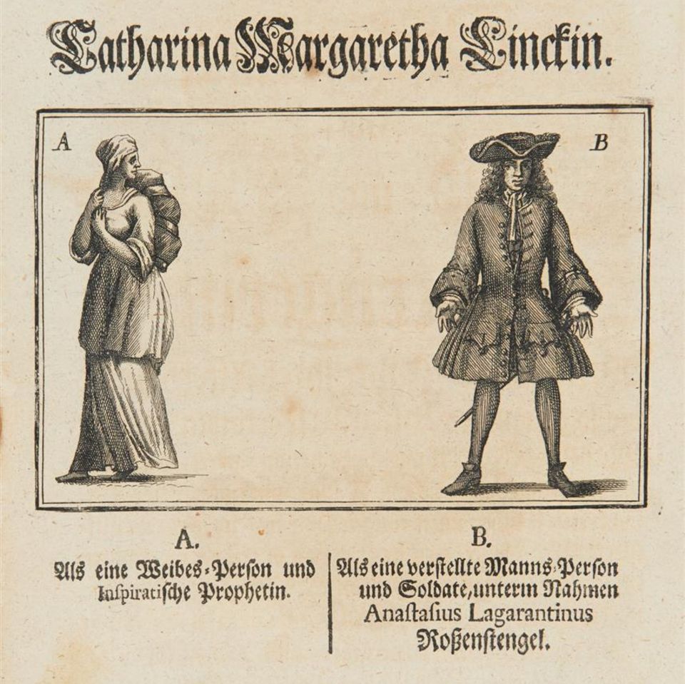 Sodomie-Prozess: 1720 diffamierte eine Broschüre Catharina Linck, die sich als Anastasius Rosenstengel ausgegeben hatte, als "Land-und Leute-Betrügerin" 1720 diffamierte eine Broschüre Catharina Linck, die sich als Anastasius Rosenstengel ausgegeben hatte, als "Land-und Leute-Betrügerin"