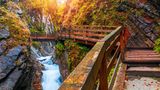 Wanderweg durch eine Schlucht im Herbst