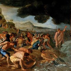 Mit einem Wink schließt Moses die zuvor geteilten Fluten des Schilfmeeres hinter sich. Es ist das Ende für die Streitwagentruppen, die der Pharao den Israeliten nachgeschickt hat. Die Hebräer aber, Gottes auserwähltes Volk, konnten das Meer zuvor trockenen Fußes durchschreiten
