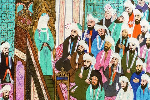 Der neue Glaube bekommt in Medina erstmals eine politische Dimension – die dortigen Stammesführer akzeptieren den charismatischenRedner Mohammed als Oberhaupt