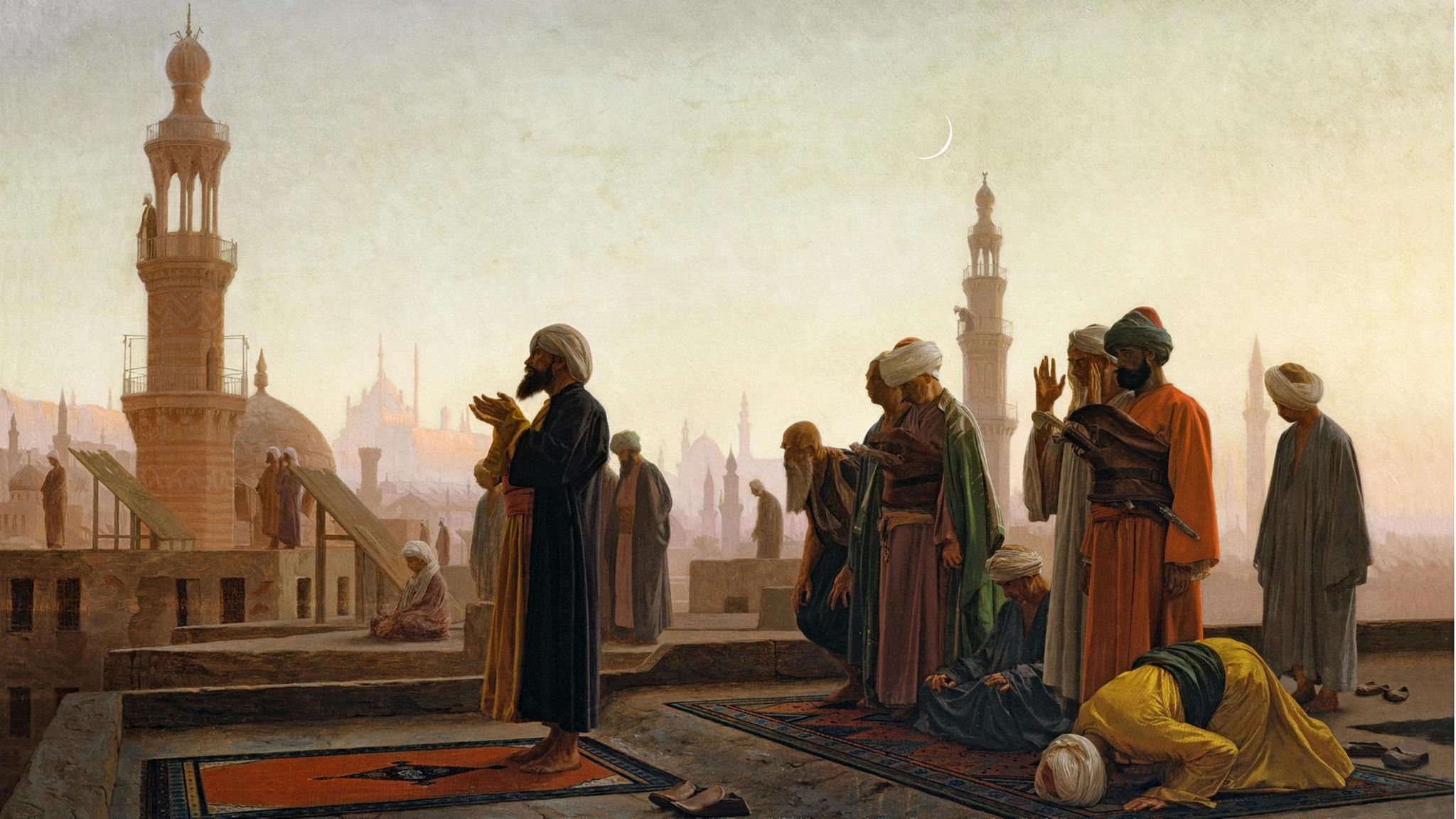 Geschichte des Hadsch: Islamische Rituale wie hier das Gebet faszinieren im 19. Jahrhundert zahlreiche europäische Maler. Die Bilder, die sich die Künstler von der Welt des Orients machen, illustrieren diesen Beitrag Islamische Rituale wie hier das Gebet faszinieren im 19. Jahrhundert zahlreiche europäische Maler. Die Bilder, die sich die Künstler von der Welt des Orients machen, illustrieren diesen Beitrag