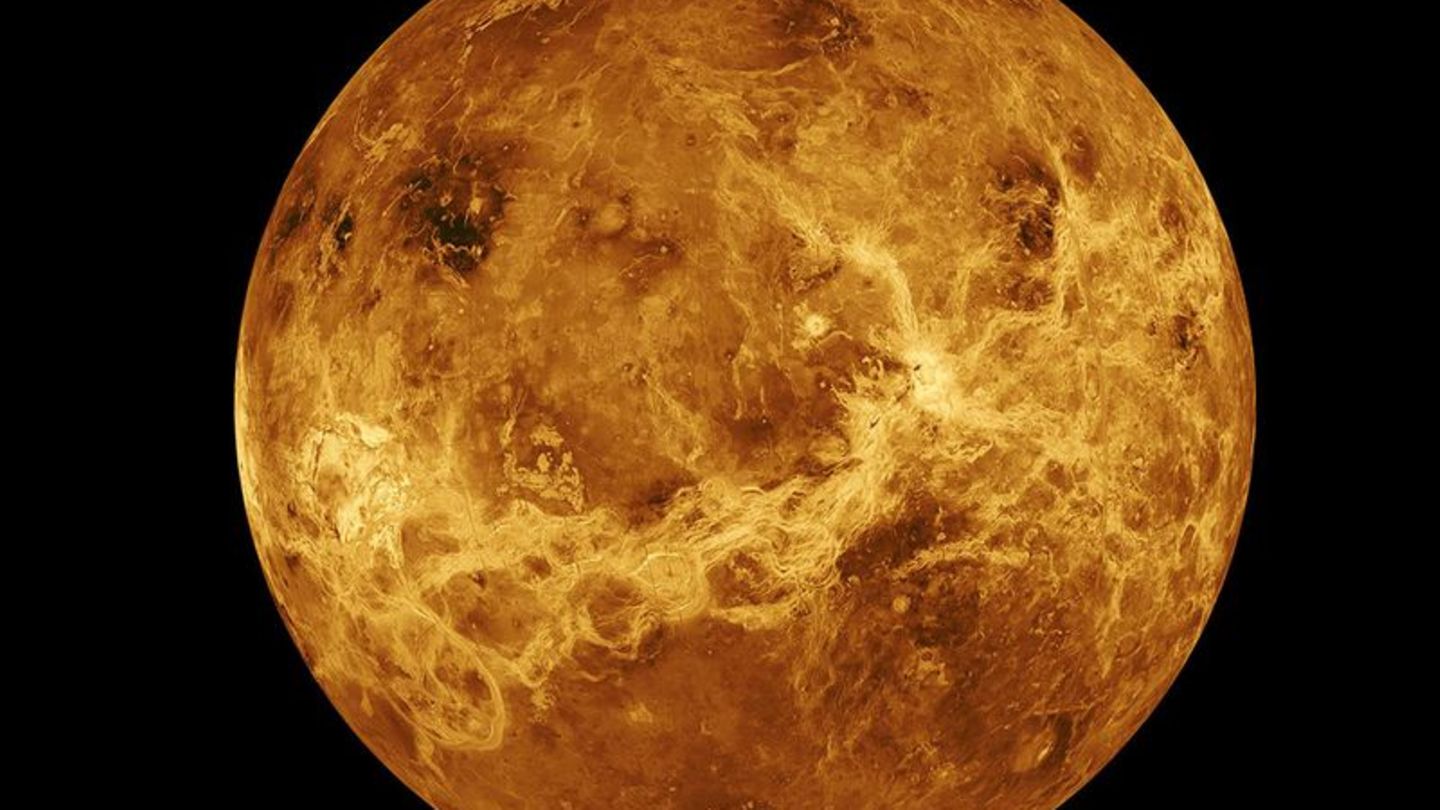 Russland will gemeinsam mit den USA den Planeten Venus erforschen. Foto: JPL-Caltech/NASA/AP/dpa Planet Venus vor schwarzem Hintergrund