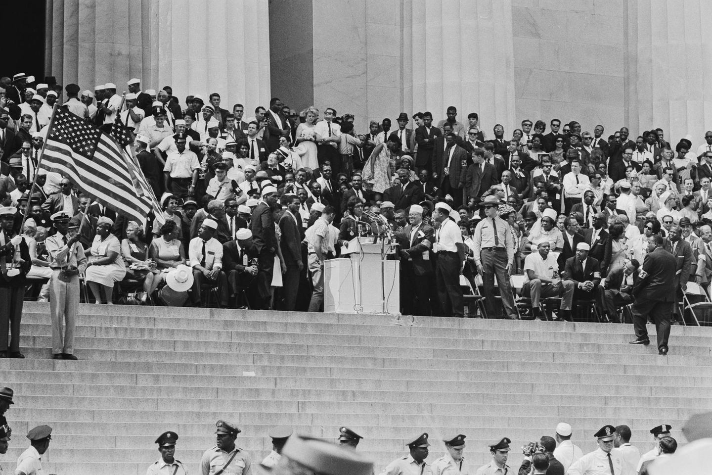 American-born French entertainer and civil rights activist Josephine Baker (1906 - 1975) speaking at the March on Washington for Jobs and Freedom, Washington DC, US, 28th August 1963. (Photo by Keystone/Hulton Archive/Getty Images)