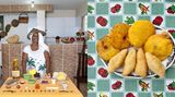 Ana Tulia Gómez  Arepas mit Ei und Rindfleisch (Rezept siehe unten)      Ana Tulia Gómez gewann mit ihren Arepas viele Male das Food-festival von Cartagena. Einmal wurde sie zum Kochen nach Paris eingeladen – ihre erste Fernreise.      Aus Maismehl, etwas Salz und heißem Wasser einen Teig rühren und einige Minuten ruhen lassen. Dann den Teig auf einer sauberen Oberfläche durchkneten, bis er in etwa die Konsistenz von Kartoffelbrei hat. In gleiche Stücke teilen und in der Hand zu flachen Scheiben formen (dabei etwas Teig übrig behalten). Dann gehackte Jalapeño-Chilies, rote Paprika und eine Zwiebel in einer Pfanne gar dünsten, Rinderhack hinzu-fügen und einige Minuten garen. In einem Topf Frittierfett erhitzen (es muss fünf Zentimeter hoch stehen) und die Teigfladen goldbraun frittieren. Abtropfen und abkühlen lassen. Dann schneidet Frau Gómez in die Arepas mit einem scharfen Messer eine Tasche, füllt ein kleines Ei hinein und gibt ein, zwei Esslöffel Fleischfüllung dazu. Mit dem übrigen Teig verschließt sie die Arepas, dann frittiert sie sie noch einmal und serviert sie.