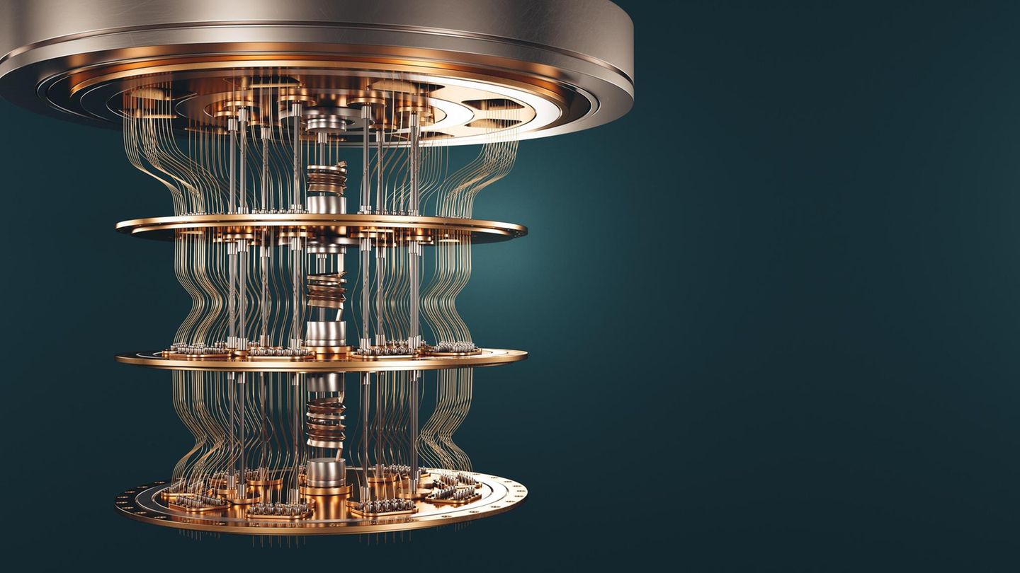 Blick unter die Haube: Das Gros der Bauteile eines Quantencomputers dient der Kühlung auf Temperaturen knapp über dem absoluten Nullpunkt