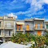 Häuser mit einem schönen Muster in Pyrgi in Griechenland