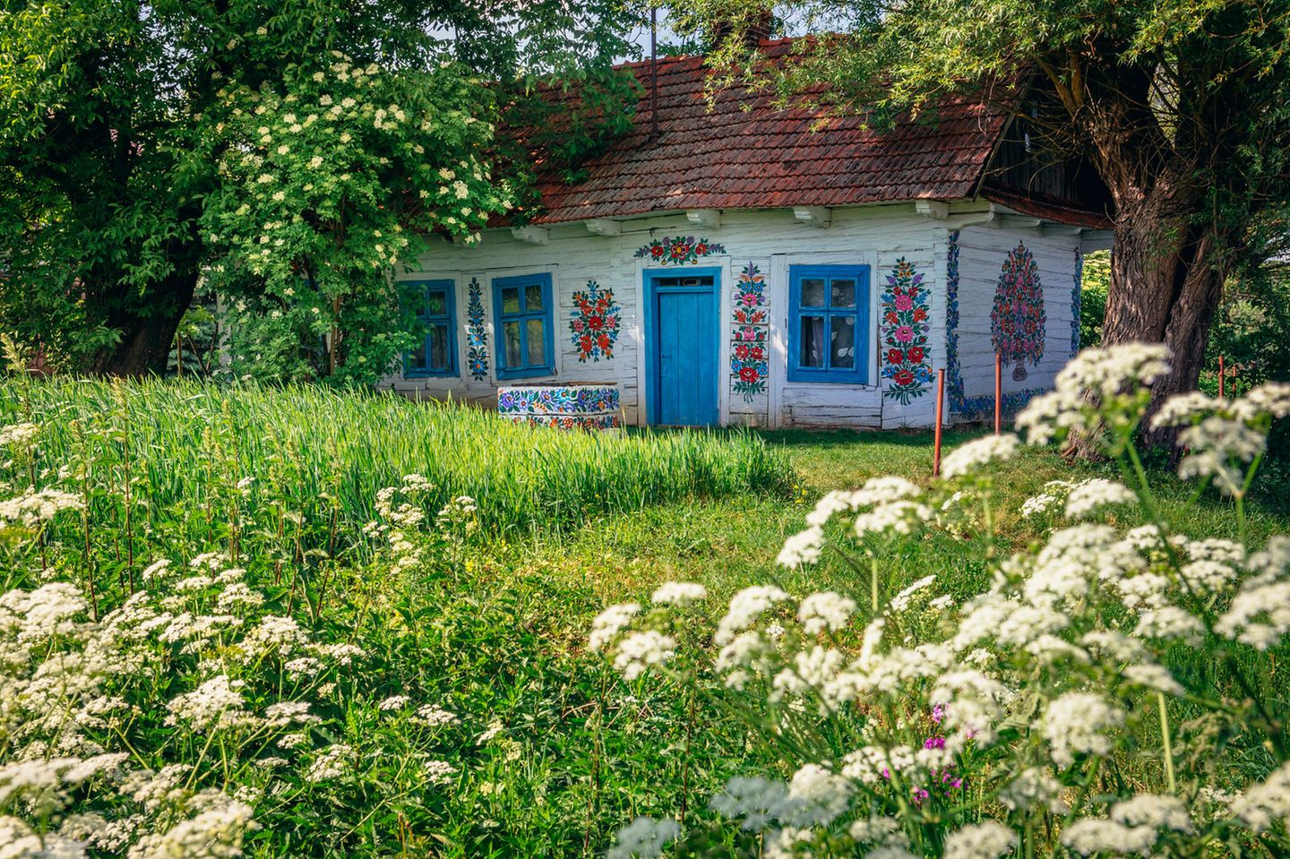 Haus mit Blumenmuster in Zalipie in Polen