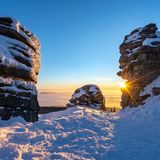 Berg Dreisessel im Winter im Schnee bei Sonnenuntergang