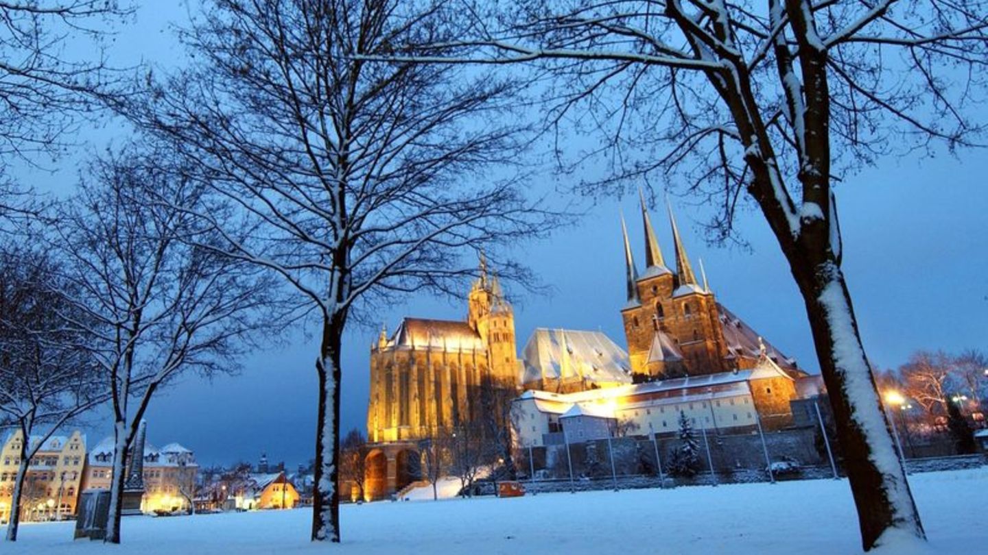 Dom und Severikirche in Erfurt im Winter