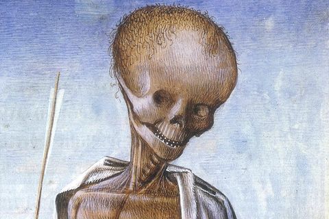 Als todbringenden Bogenschützen malt ein Franzose die Pest. Denn die aufplatzenden Beulen erscheinen den Menschen wie Wunden, verursacht von unsichtbaren Geschossen
