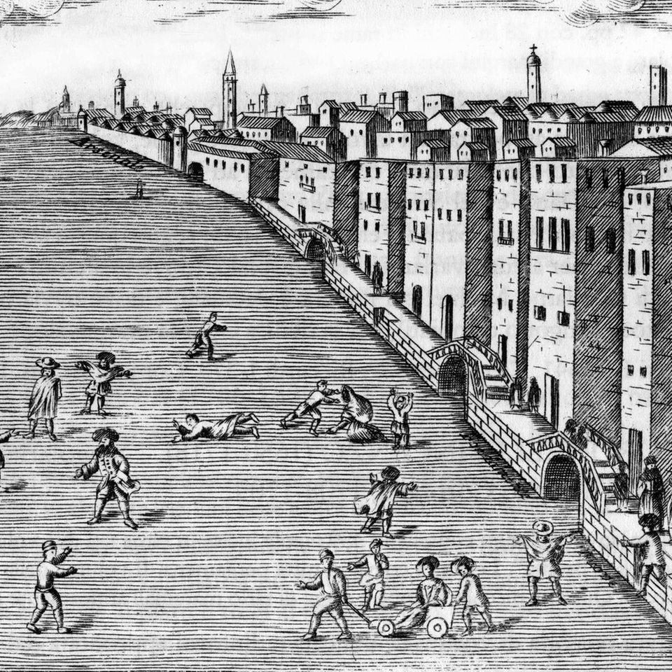 Venedig im Winter 1708: Kanäle und Lagune sind zugefroren. Heute gilt dieser Winter gilt als der härteste der vergangenen 500 Jahre