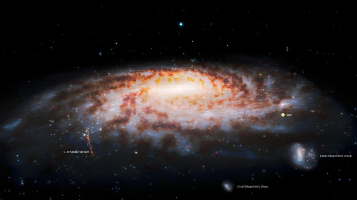 Diese Illustration zeigt die Position des Sternstroms C-19, der kürzlich am Rand unserer Milchstraße entdeckt wurde