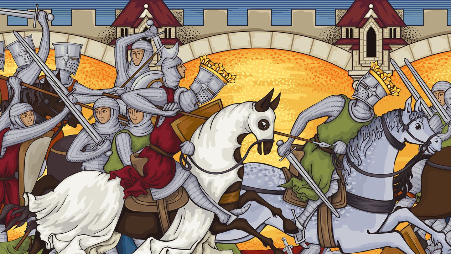 Illustration einer mittelalterlichen Kriegsszene