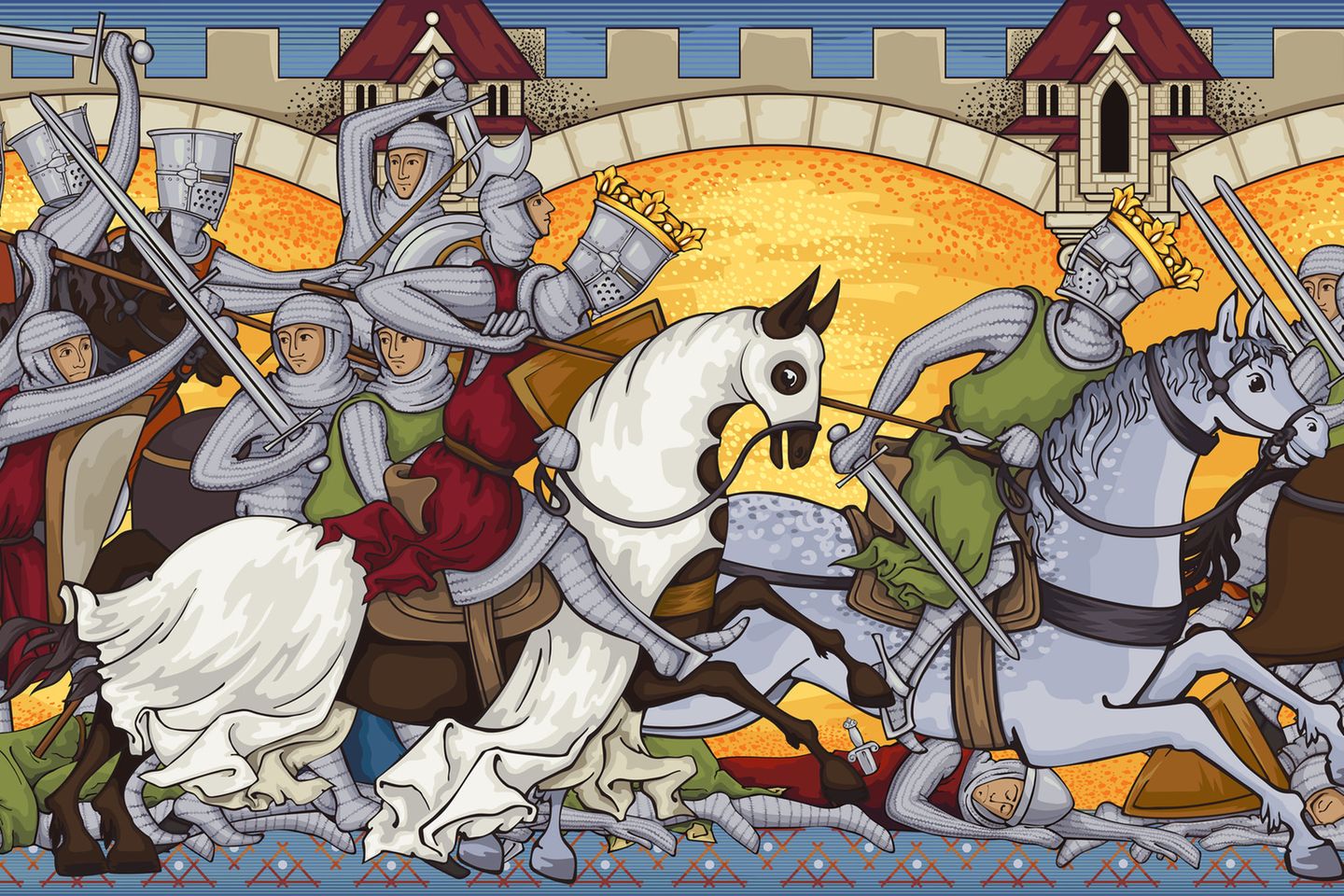 Illustration einer mittelalterlichen Kriegsszene