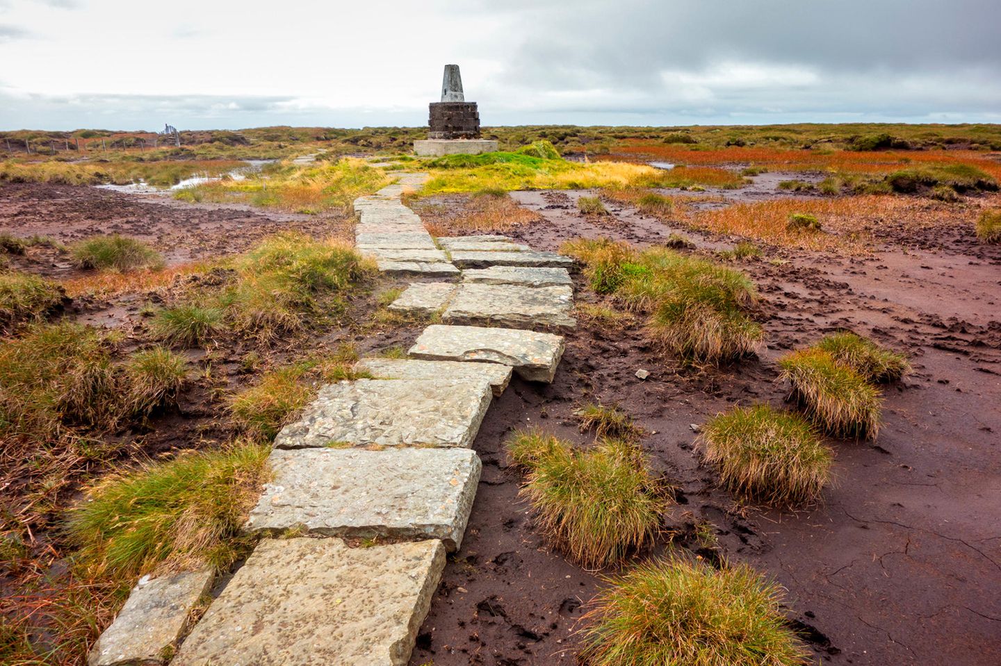 Cheviot Hills Trig Point auf dem Cheviot Berg im Northumberland Nationalpark