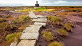 Trig Point auf dem Cheviot Berg im Northumberland Nationalpark