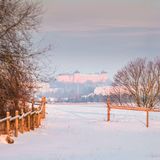 Blick auf die Skyline von Uppsala im Winter